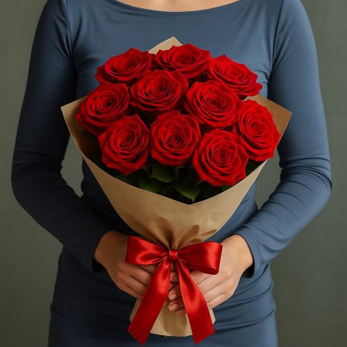 «Рубиновая страсть — букет красных роз»