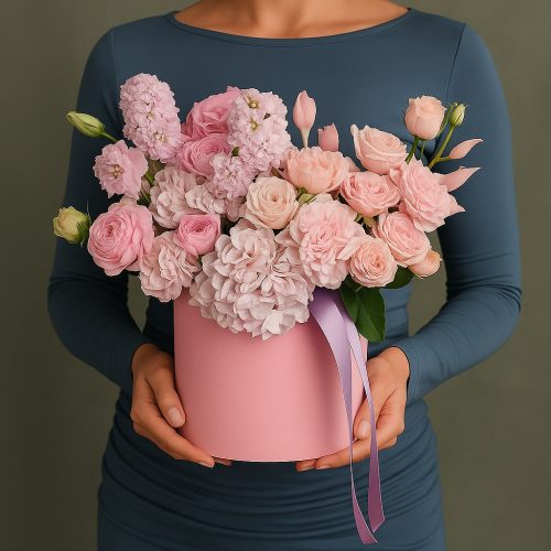 Цветы в коробке «Нежность в розовых облаках»